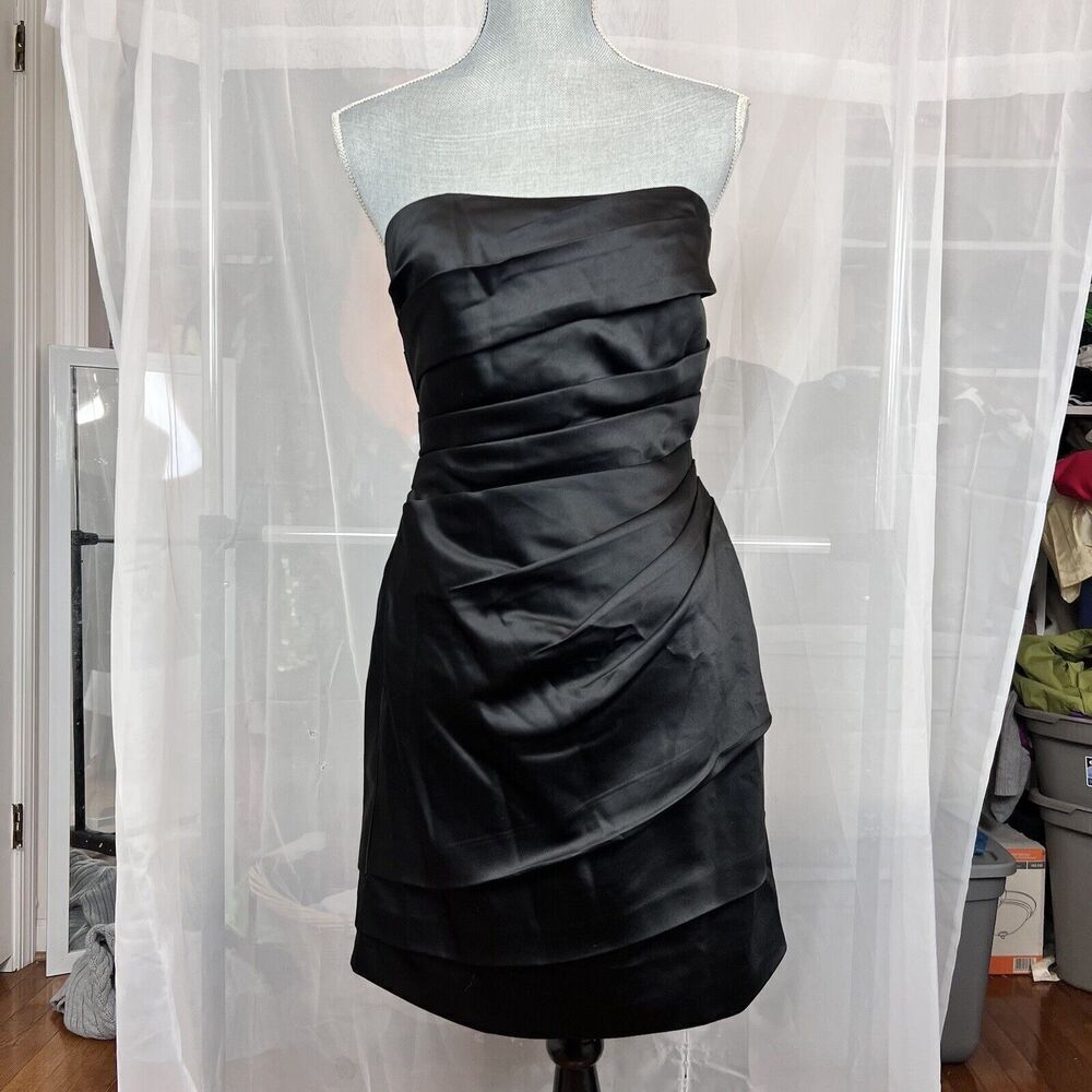 Davids Bridal black satin mini formal dress 10 cocktail nye party holiday